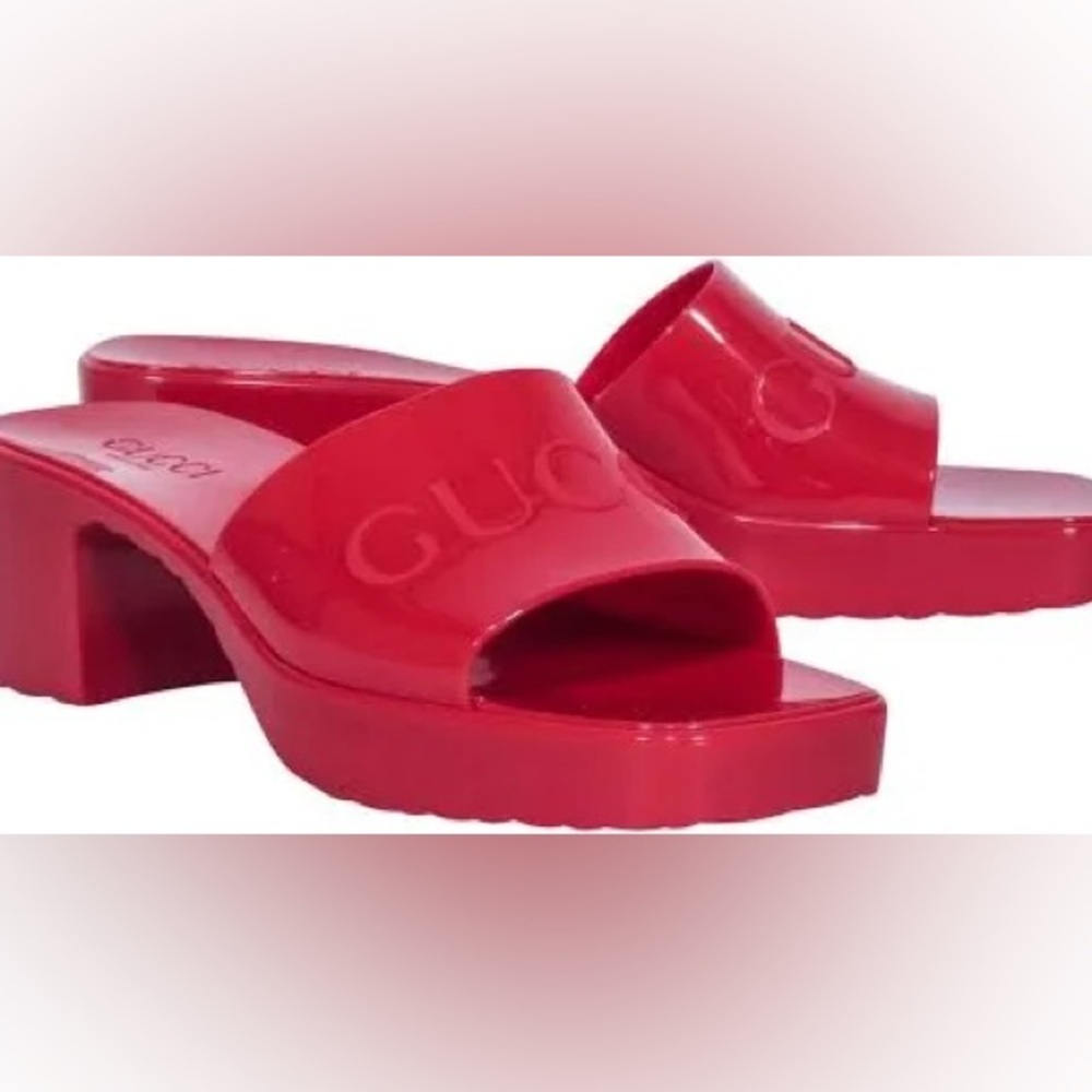 Red Gucci Rubber Mules